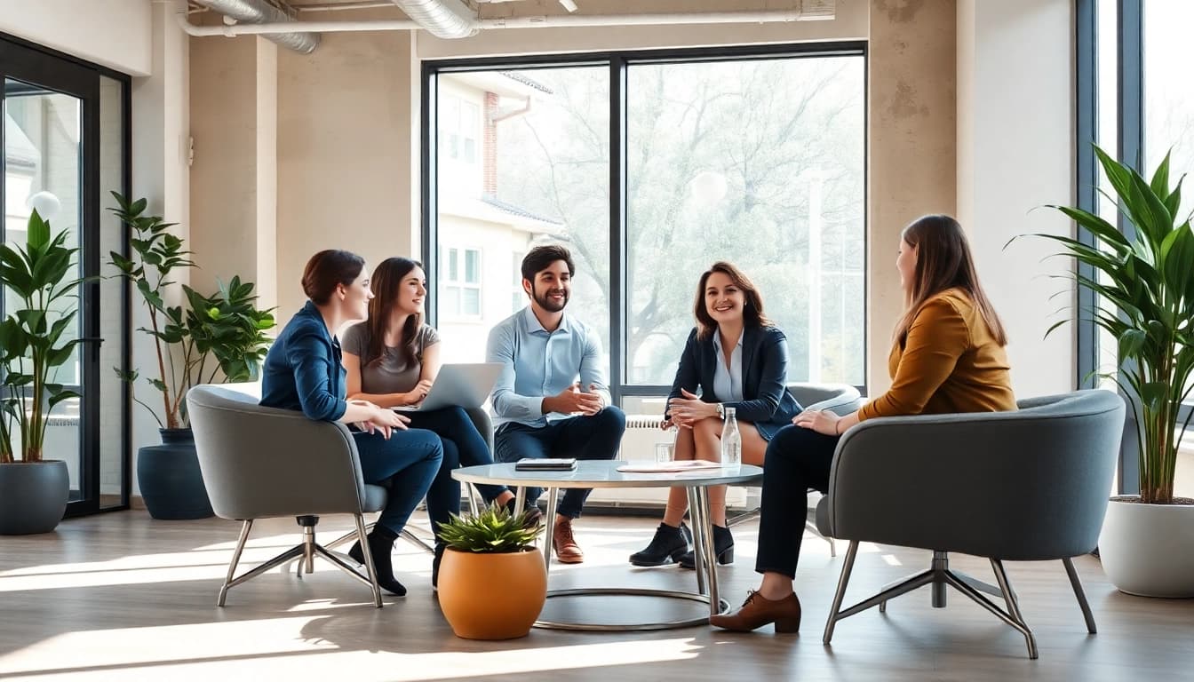Interaktive Personalvermittlung in einem modernen Büro, das Vertrauen und Zusammenarbeit fördert.