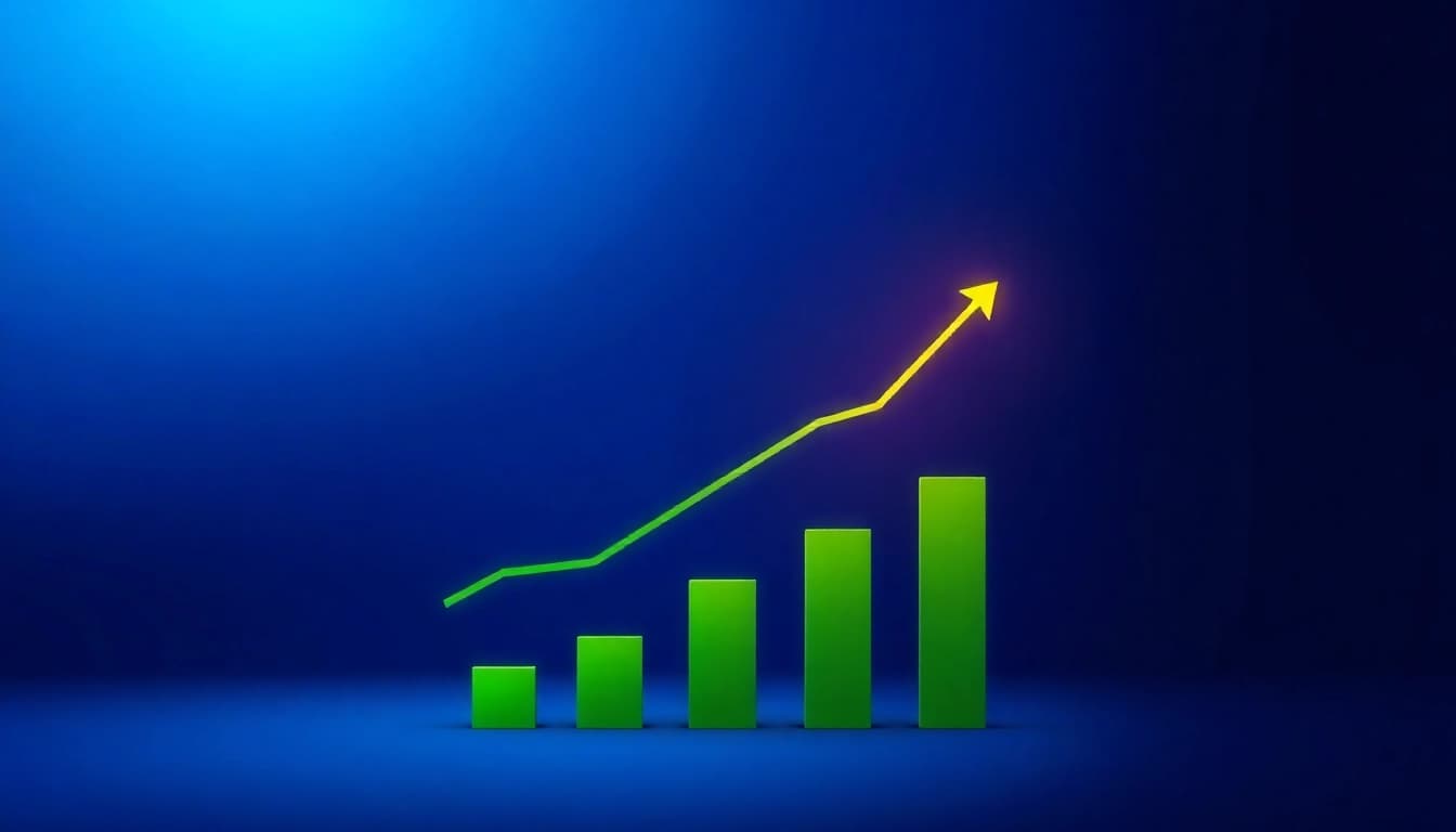Grafik zur Veranschaulichung des SEO-Rankings mit aufwärtsgerichteten Diagrammelementen und modernen Designelementen.