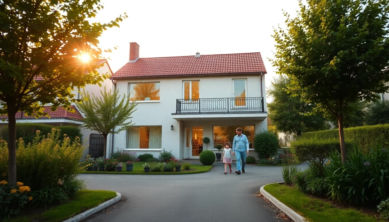 Genießen Sie die Vorstellung vom Hauskauf in einem modernen Einfamilienhaus mit Garten und entspannter Atmosphäre.