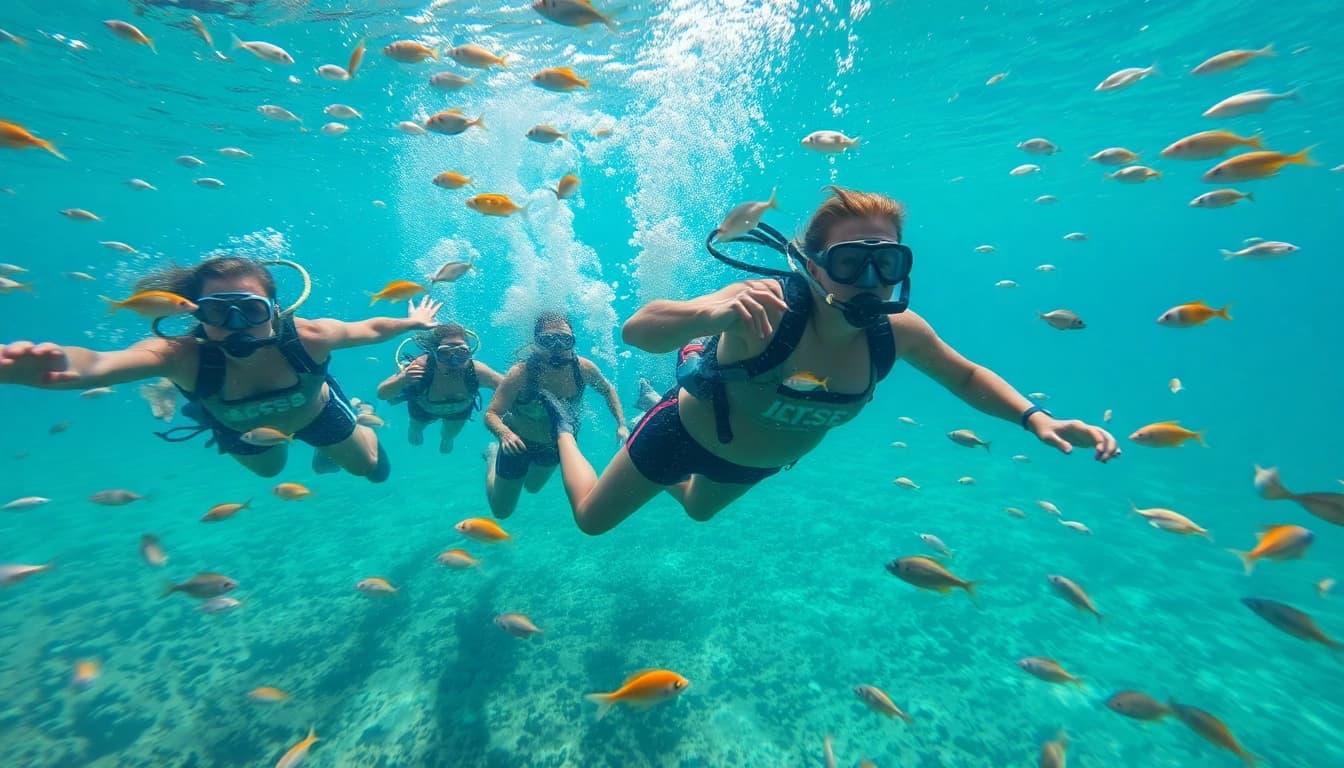Tauchen im klaren Wasser während eines TauchKurs Mexiko mit bunten Korallen und Fischen.