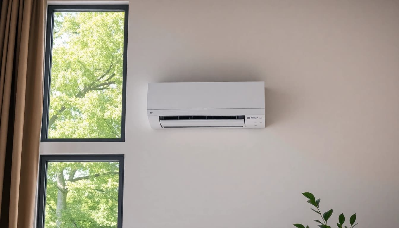 Showing an expert installing Klimaanlagen installieren lassen in a contemporary living room setting.
