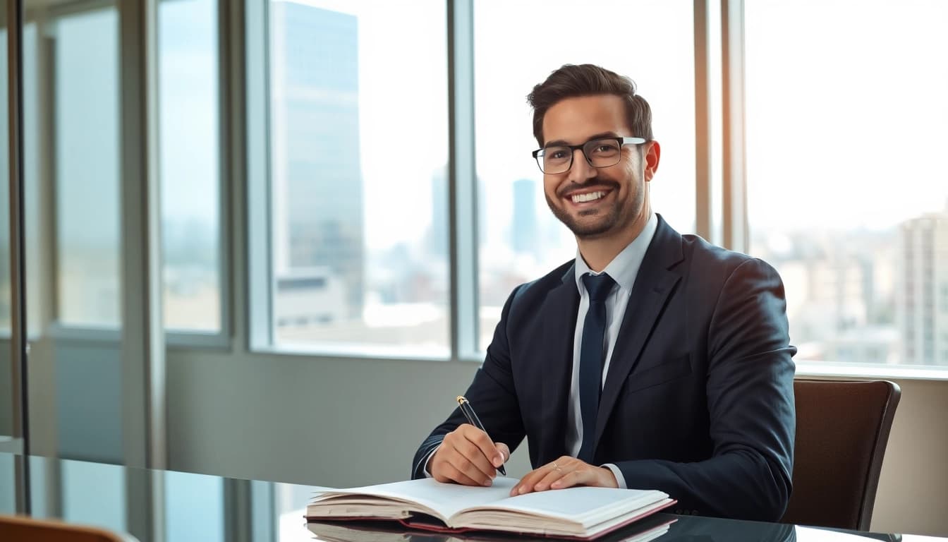 Professioneller Headhunter Hannover berät Klienten in einem modernen Büro mit Stadtblick.