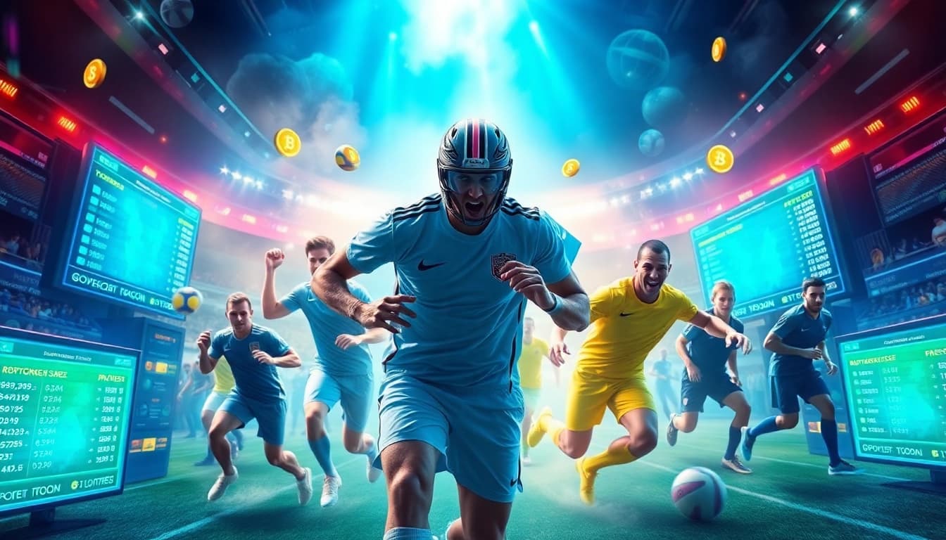 Exciting depiction of Crypto sports betting sites with athletes, odds, and cryptocurrency elements.