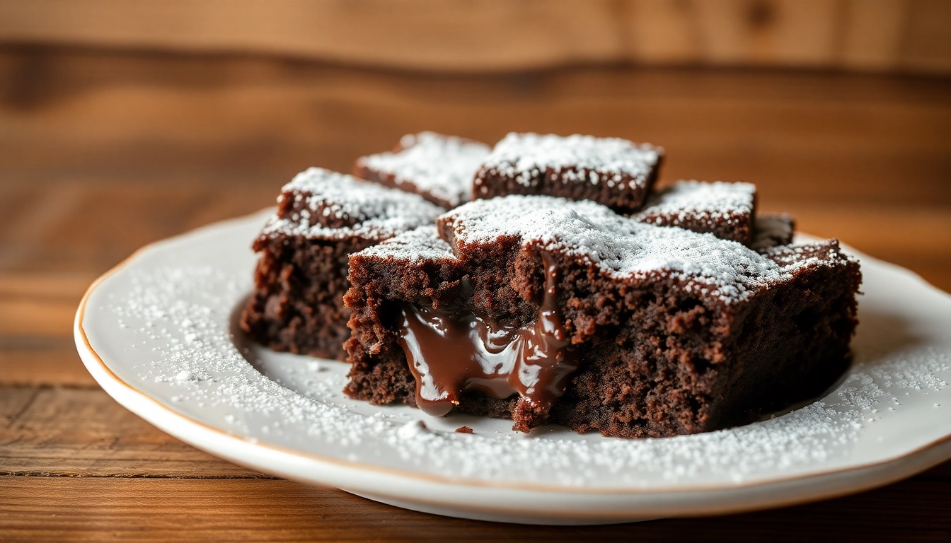 Bite into delicious hashbrownies with rich chocolate texture and a dusting of powdered sugar.