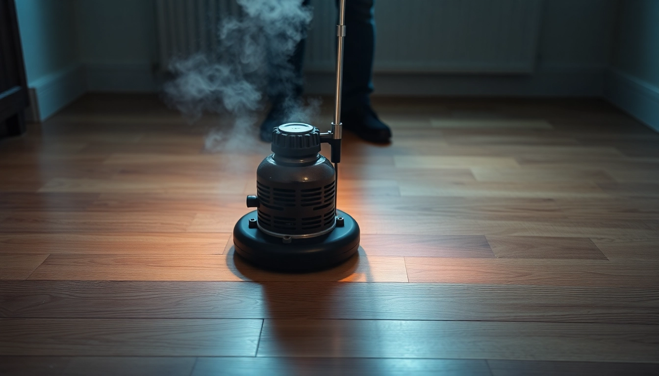 Dampfreiniger reinigt mühelos einen Holzfußboden mit kraftvollem Dampf.