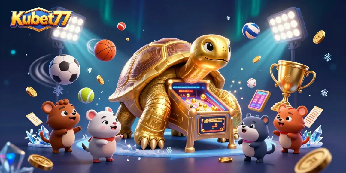 Kubet77 players engaging with a vibrant casino scene filled with dynamic sports elements and sparkling effects.
