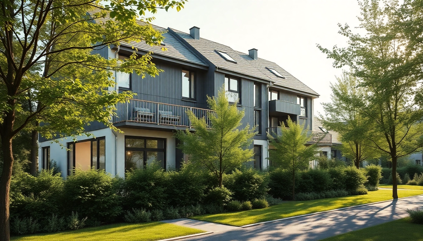 Architekturvisualisierung: moderne Wohnhausdarstellung in fotorealistischer Qualität mit lebendiger Gestaltung.