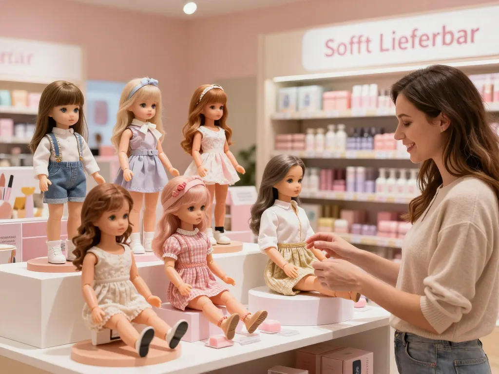 Eine vielfältige Auswahl an Sexpuppen, die als sofort lieferbar gekennzeichnet sind, in einem modernen Showroom präsentiert, um das Einkaufserlebnis zu verbessern.