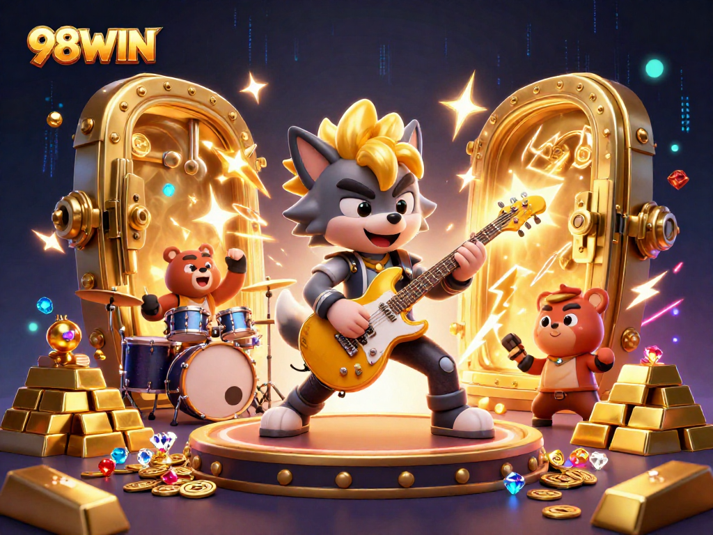 Experience the thrill of winning with 98WIN's vibrant casino action scene filled with treasure.