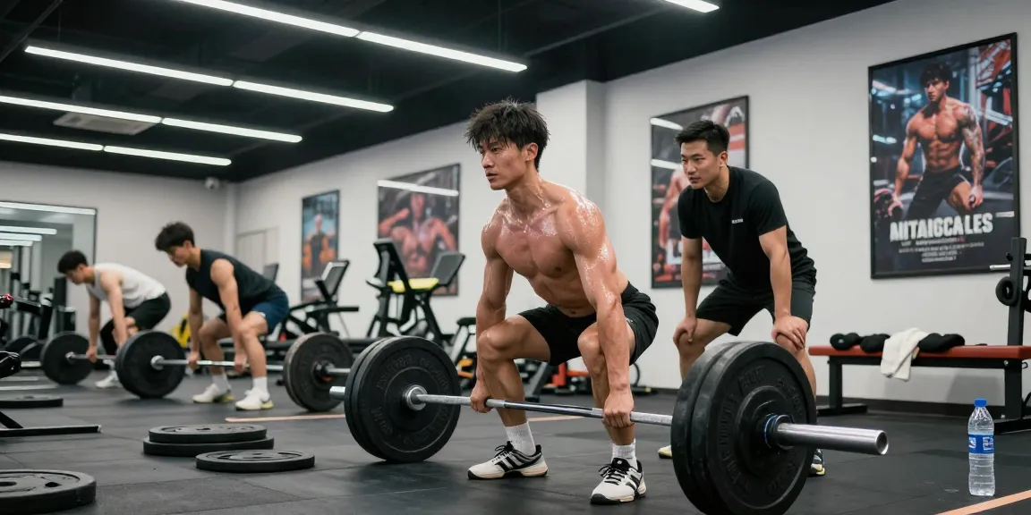 Anabolika Shop Deutschland zeigt einen Athleten, der in einem lebhaften Fitnessstudio Gewichte hebt und Stärke sowie Engagement für Fitness verkörpert.