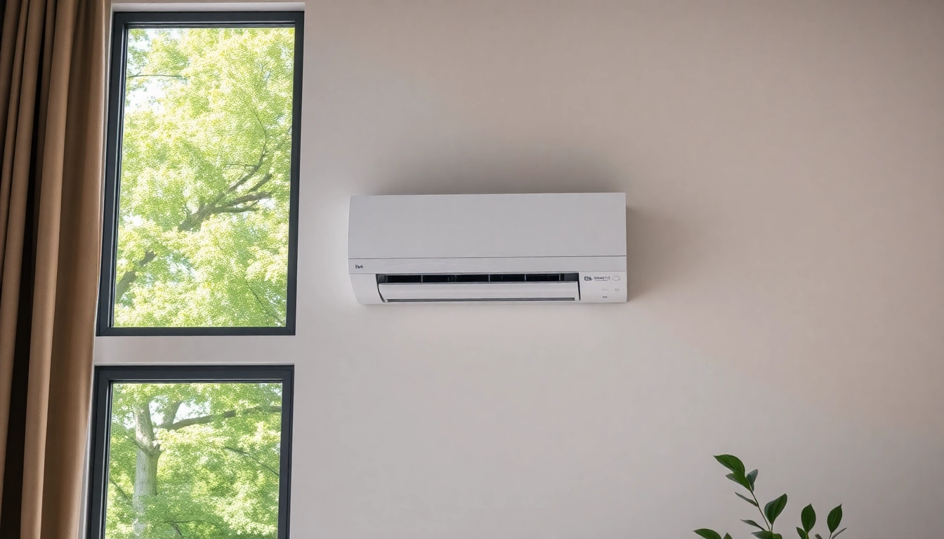 Showing an expert installing Klimaanlagen installieren lassen in a contemporary living room setting.