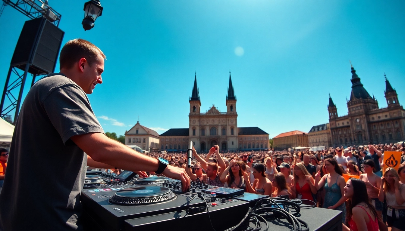 DJ aus München begeistert das Publikum auf einem lebhaften Festival mit eindrucksvoller Musik.