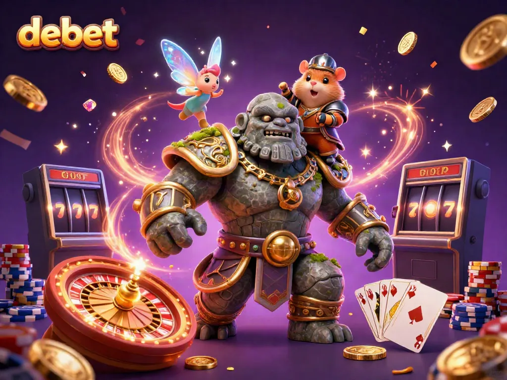 Experience debet's exciting 3D gaming universe with a magical golem, fairy, and hamster knight.
