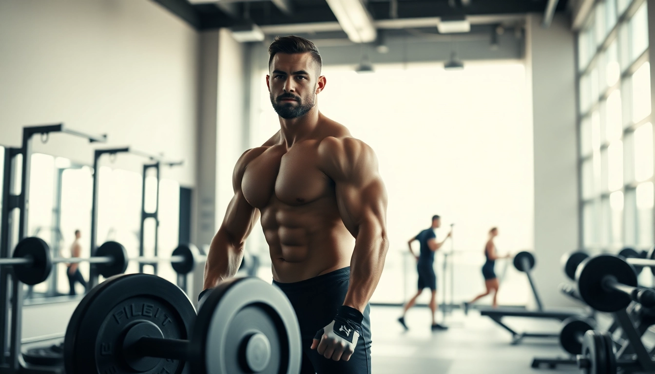 HGH kaufen für Fitness-Verbesserung in einem modernen Fitnessstudio mit motiviertem Athleten.