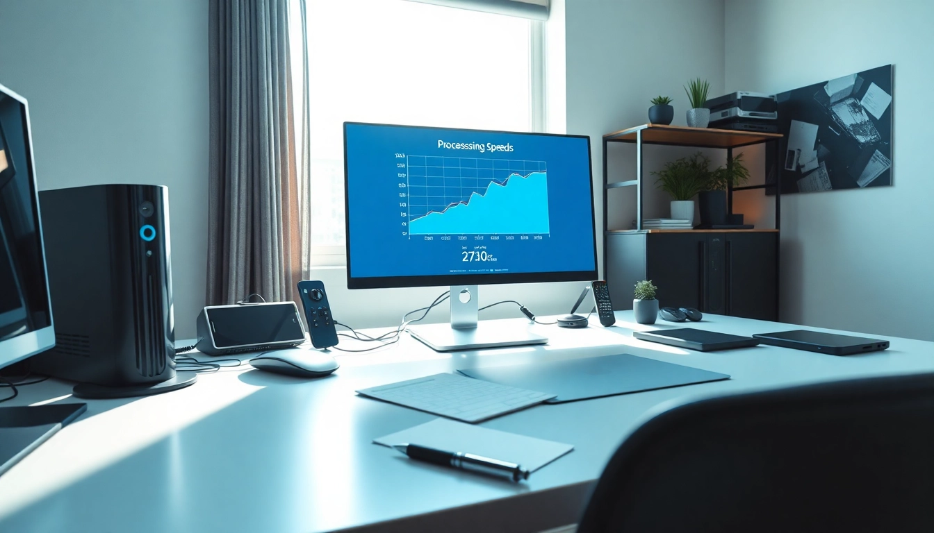 Prozessor Vergleich am modernen Arbeitsplatz mit Grafik und Technik.