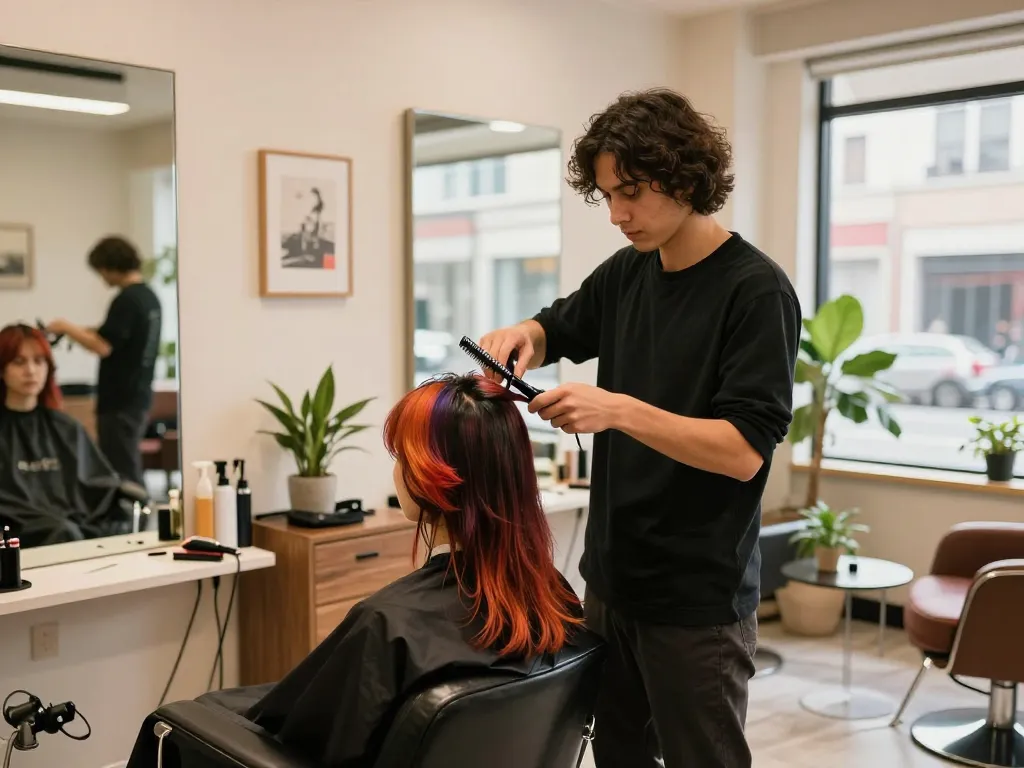 Best hair salon Singapore interior with hairstylist working on a client.