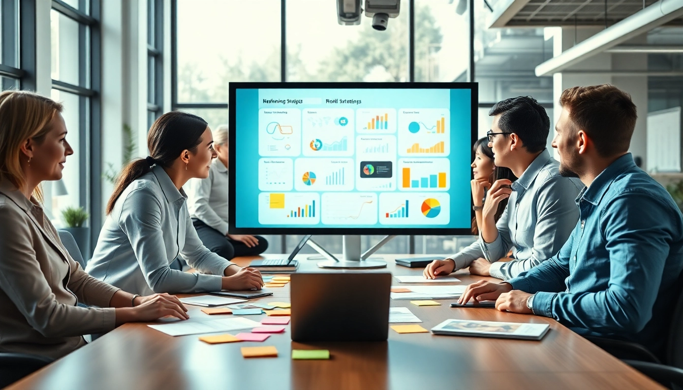 Effektives Online Marketing Team arbeitet an modernen Strategien in einem hellen Büro.