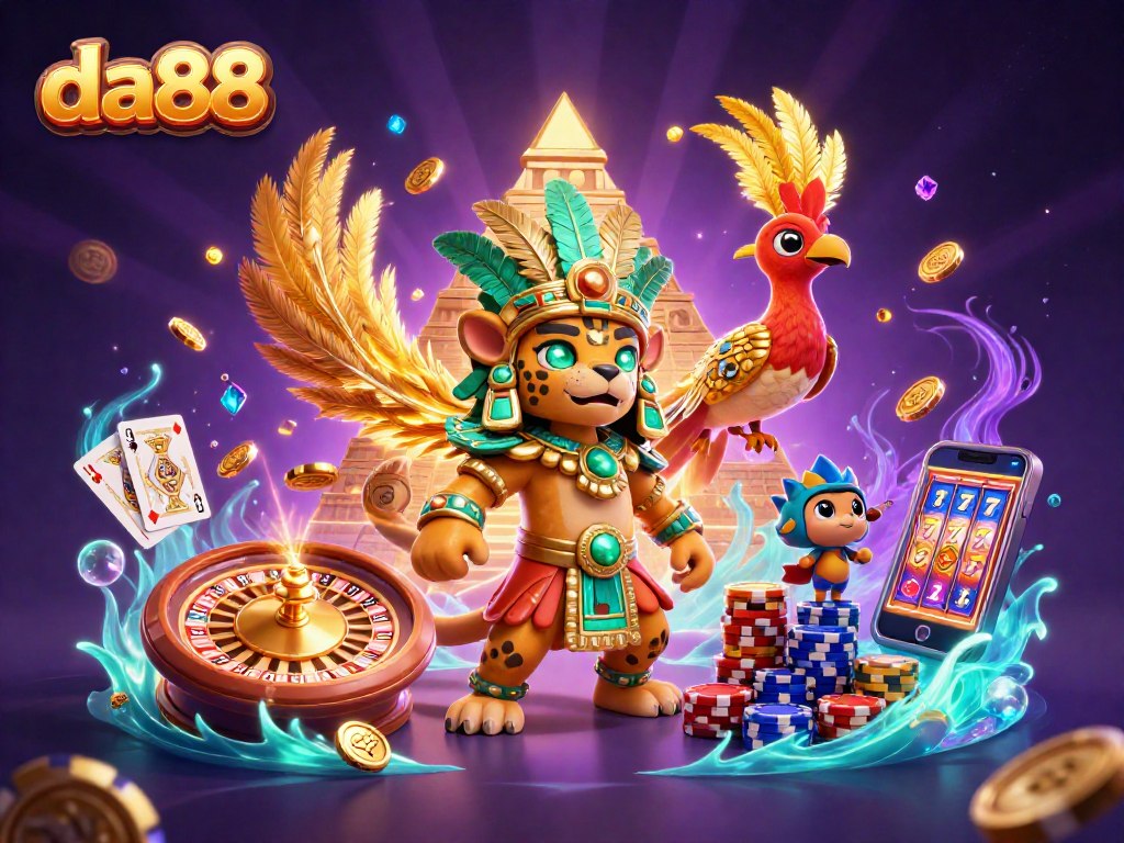 Experience the thrill of da88 with vibrant characters, cascading coins, and exciting gaming action.