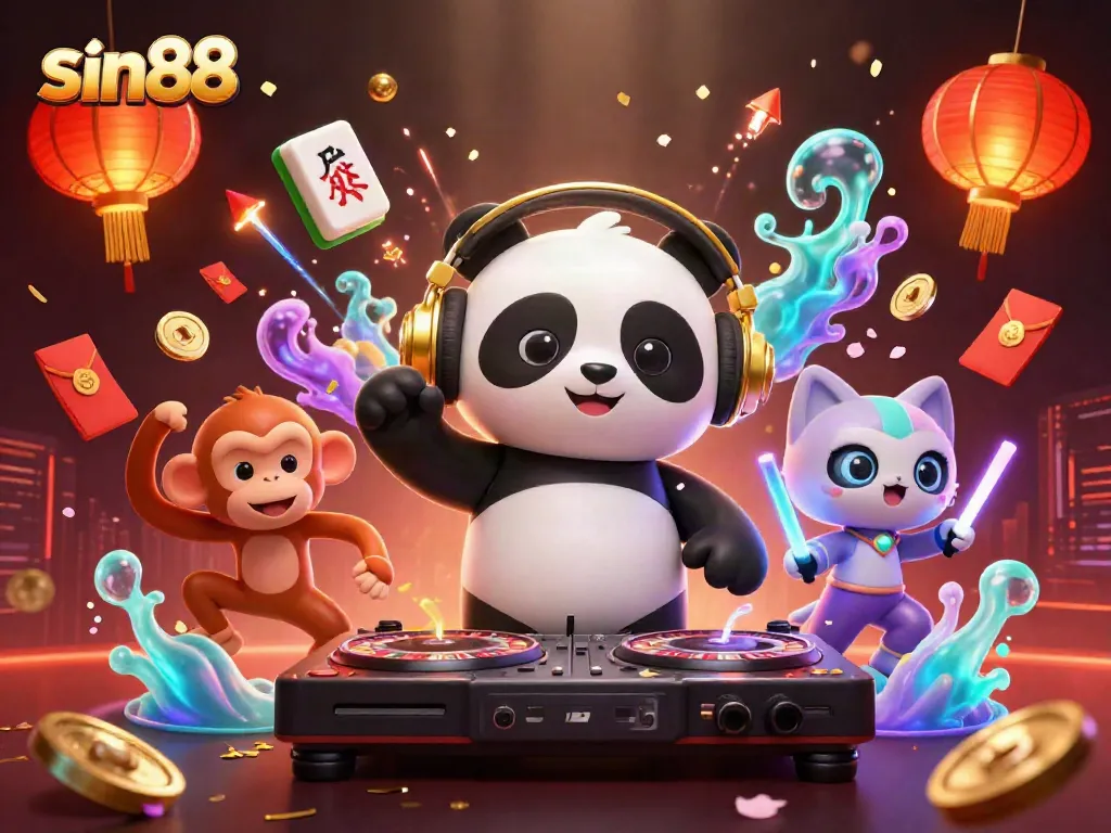 Experience thrilling gameplay at sin88 with a vibrant 3D illustration showcasing engaging characters in a bustling casino atmosphere.