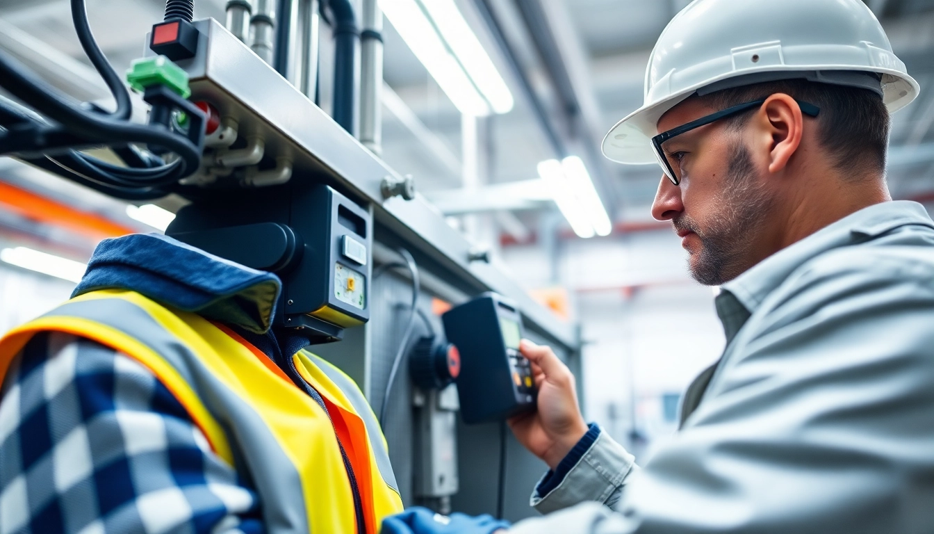 Electrician conducting a DGUV V3 Prüfung for safety compliance on electrical equipment in a workshop.