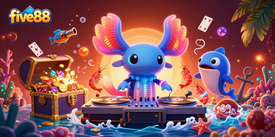 Experience the thrill of five88 with vibrant colors and dynamic action in this aquarium casino scene.
