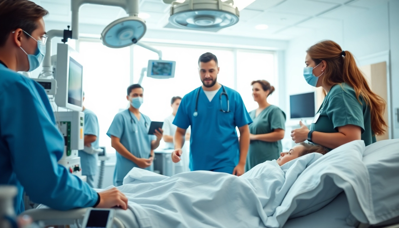 Intensivpflege Frankfurt: Pflegekräfte kümmern sich um einen Patienten in einem modernen Krankenhauszimmer.