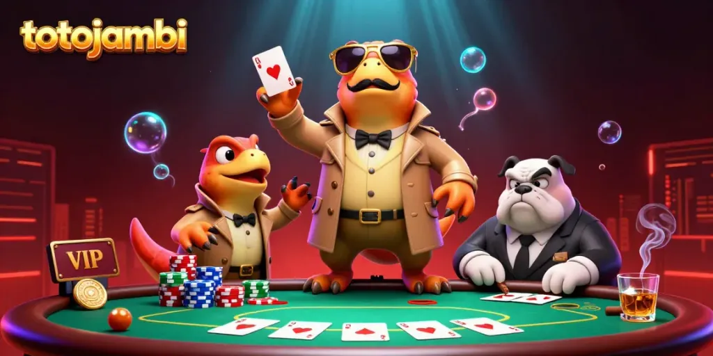 Experience thrilling action in totojambi as cartoon raptors sneak into a VIP casino lounge.