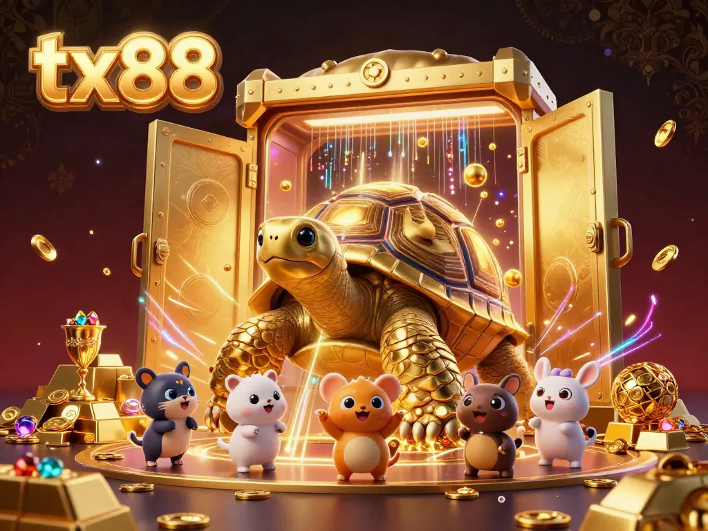 Experience winning moments at tx88 with a colossal golden tortoise surrounded by treasure and excitement.