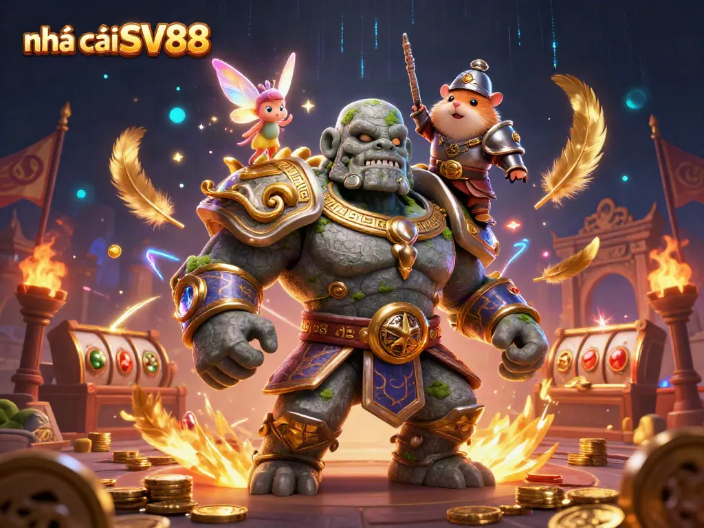 Experience exciting gameplay at nhà cái SV88 with a vibrant illustration of whimsical characters and dynamic casino elements.