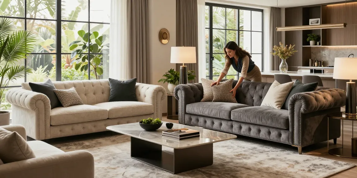 Baxter Möbel Erfahrungen in einem stilvollen Wohnzimmer mit Designersofas und eleganter Dekoration präsentiert.