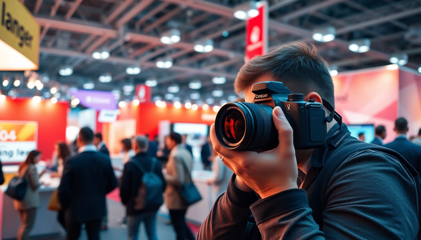 Messefotograf München bei einem lebhaften Trade Show in München, die Teilnehmer aufnehmen.