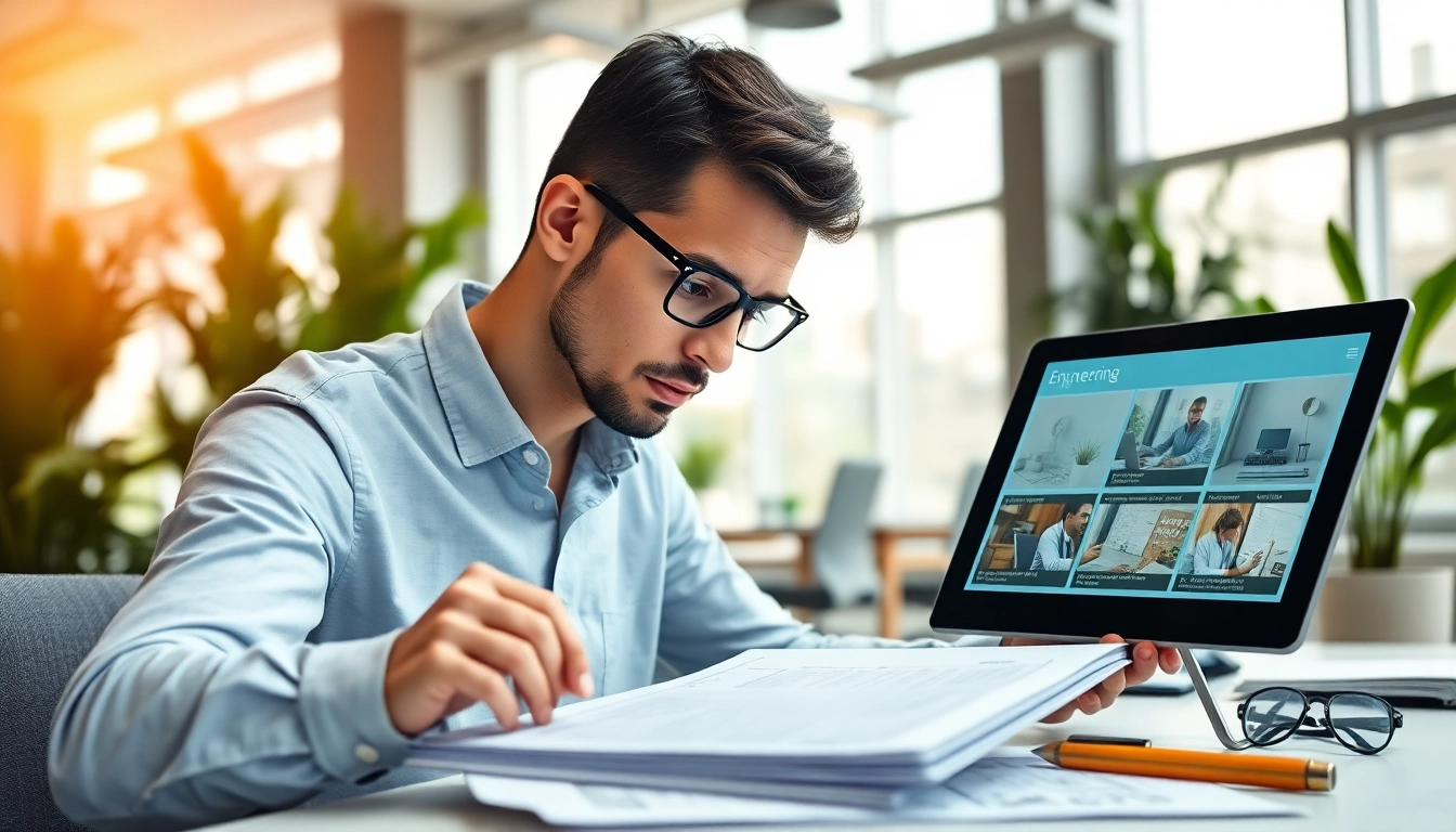 Headhunter Ingenieure analysiert Bewerbungsunterlagen in einem modernen Büro.