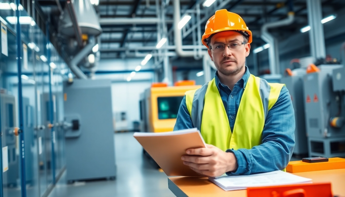 Die DGUV V3 Prüfung wird von einem Techniker in einer industriellen Umgebung durchgeführt.