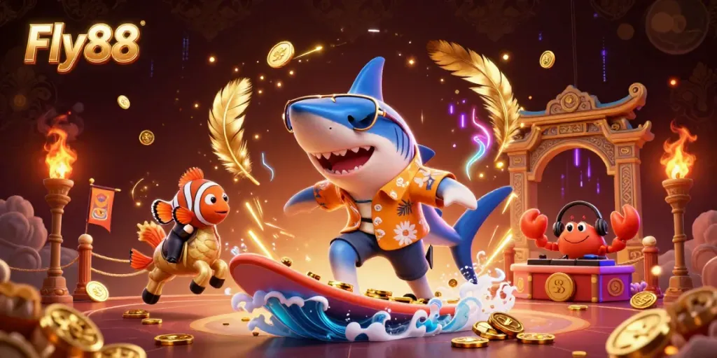 Experience Fly88's dynamic gaming adventure with 3D characters and thrilling casino elements.