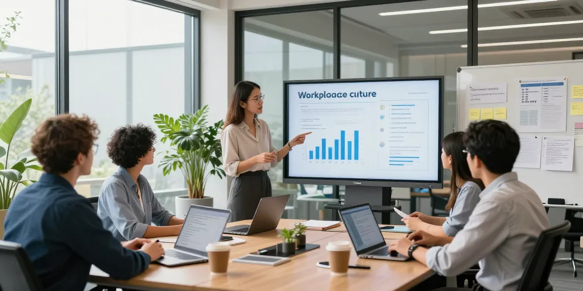 Bewertungsplattform-Führung: Team diskutiert Unternehmenskultur und Feedback in moderner Büroumgebung