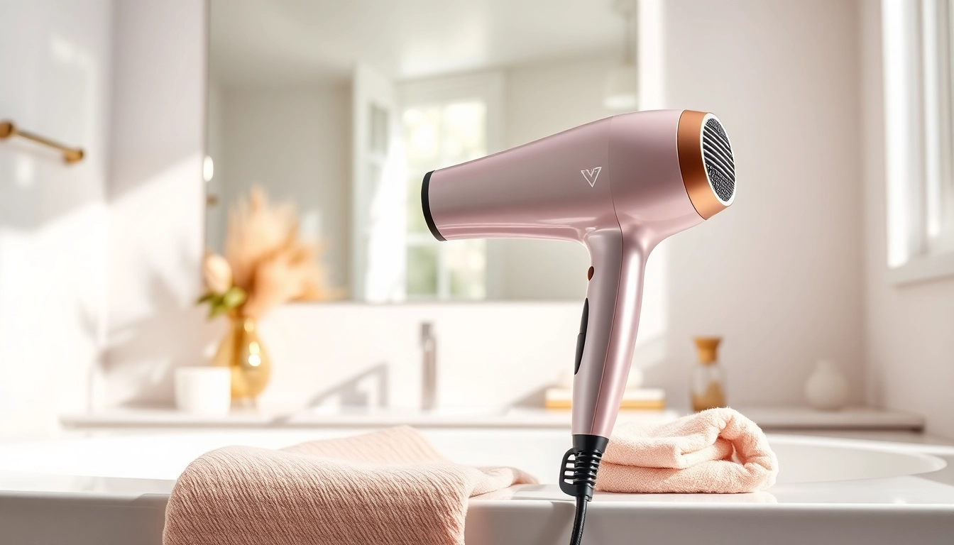 Der laifen föhn präsentiert sich elegant in einem modernen Badezimmer, ideal für stylische Haartrocknung.