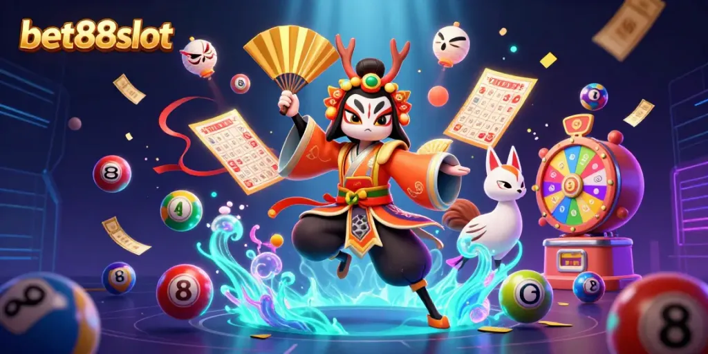 Experience the excitement of bet88slot with a vibrant 3D illustration of characters and casino elements.