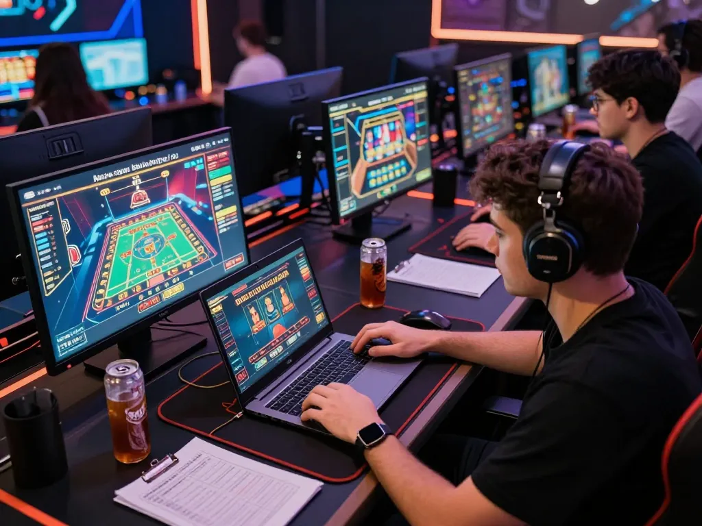 Experience dynamic online gambling with mb66an, featuring a professional gamer immersed in a vibrant casino interface.