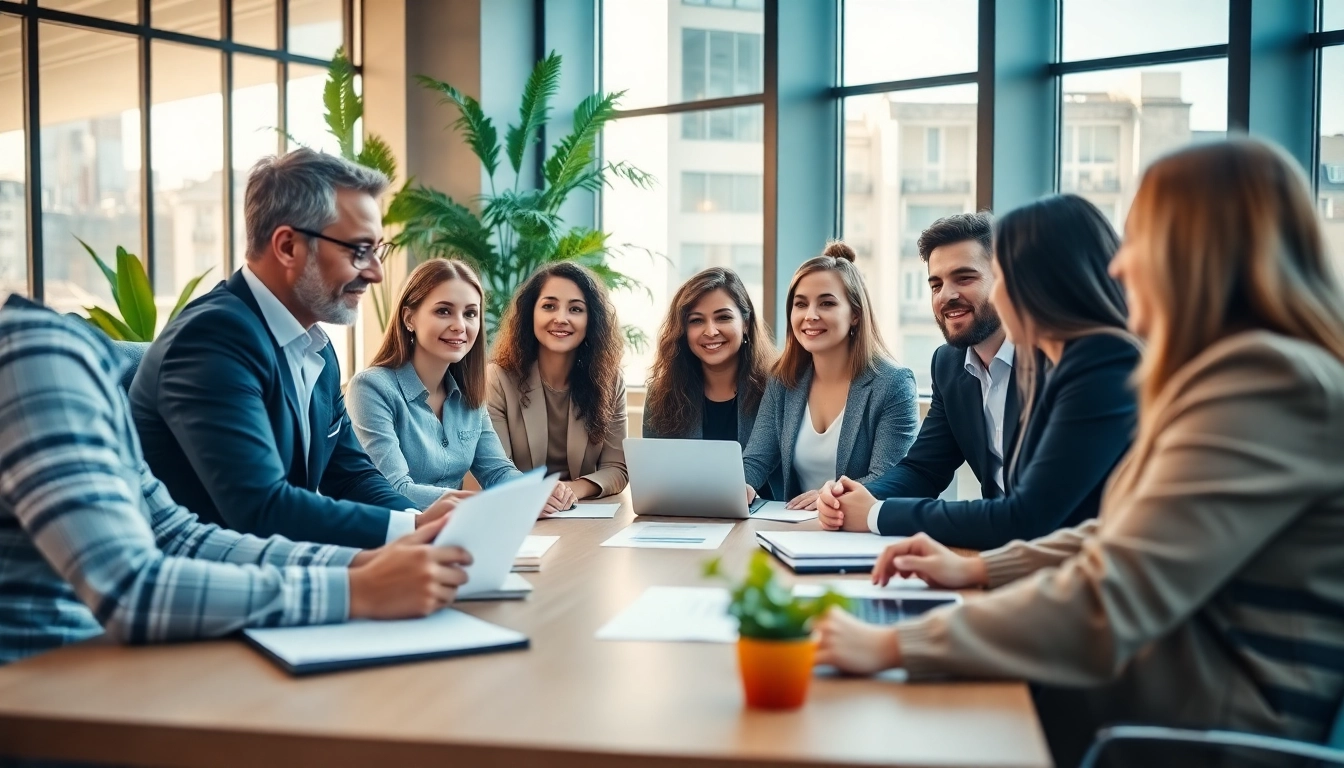 GmbH gründen: Engagierte Unternehmer in einem modernen Büro bei einem Treffen.