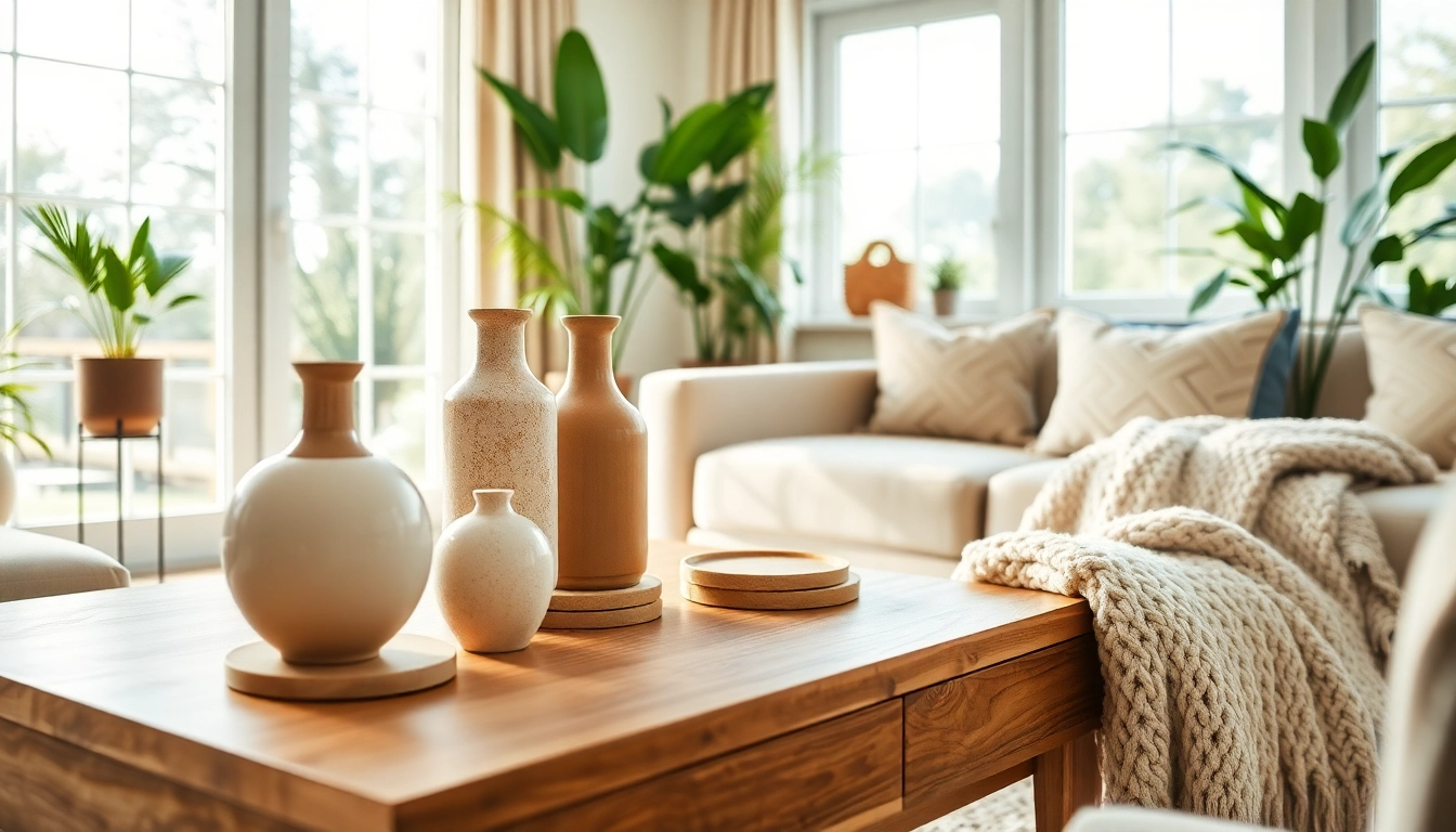 Möbelzubehör-Anbieter zeigt stilvolle Accessoires in einer hellen, modern eingerichteten Lounge.