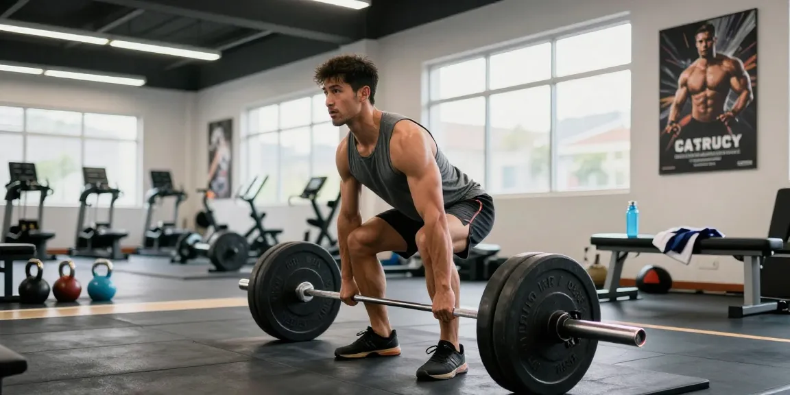 Kraftsportler hebt Gewichte im Steroidshop-Fitnessstudio und demonstriert Krafttraining.