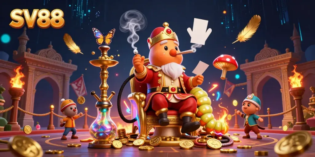 Experience the thrill of SV88 with a vibrant 3D casino scene featuring captivating characters and dynamic elements.