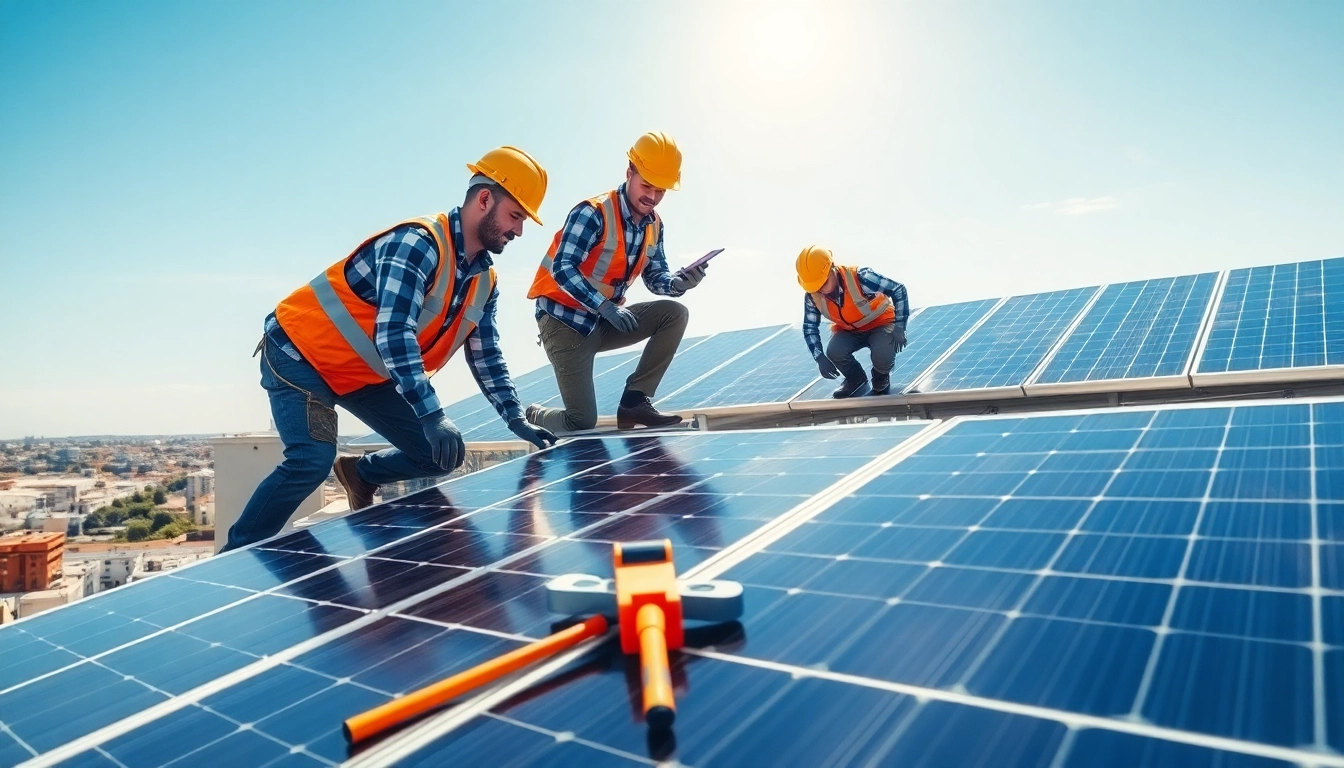 Photovoltaik Leads: Experten installieren Solarpanels auf einem Dach.