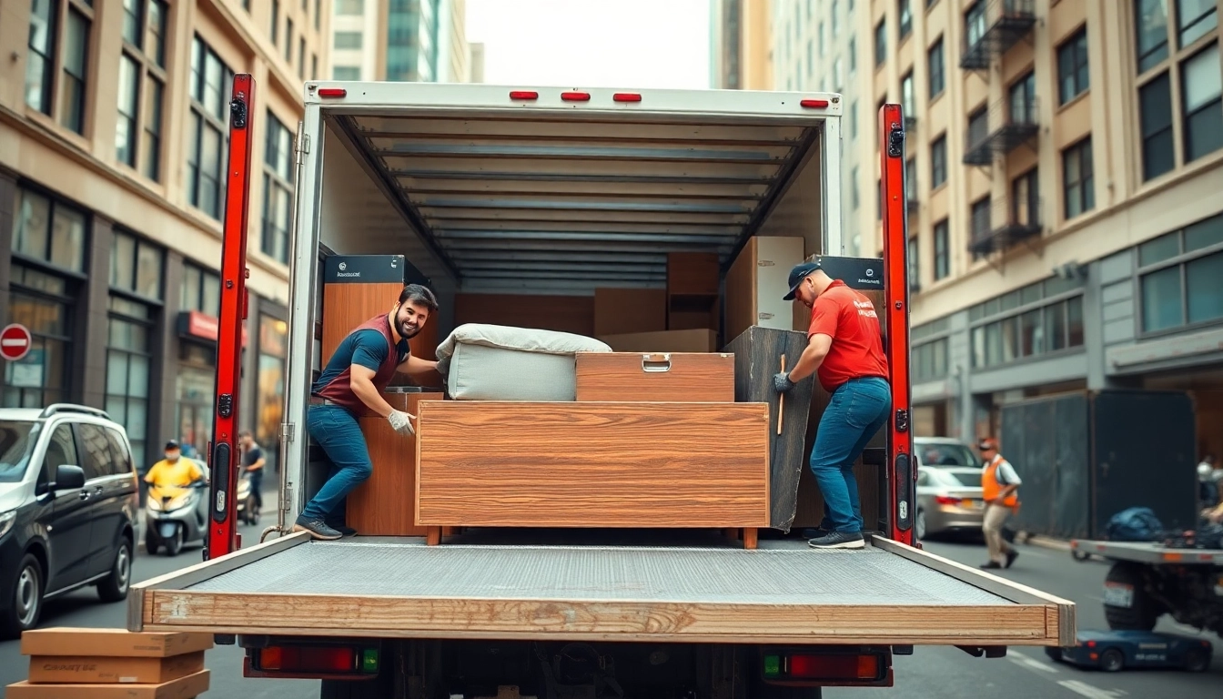 Umzugsunternehmen Darmstadt team efficiently loading furniture into a moving truck.