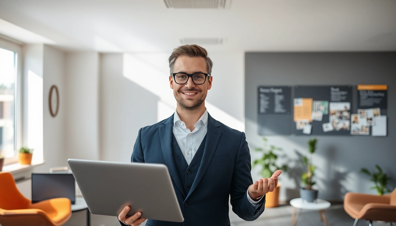 Headhunter Wiesbaden im modernen Büro, am Laptop arbeitend und Lebensläufe prüfend.