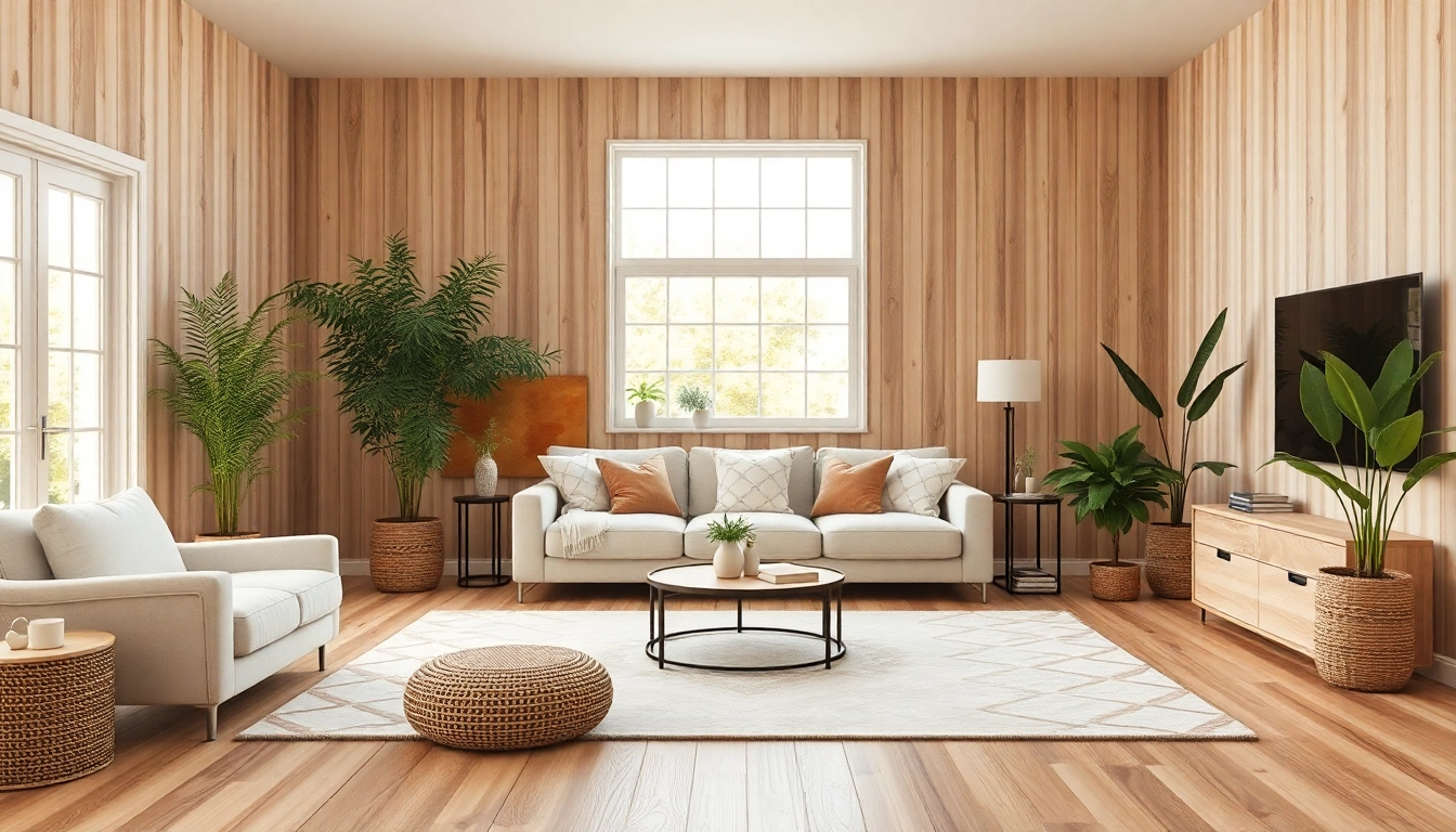 Raumgestaltung für ein einladendes Wohnambiente mit natürlicher Farbpalette und sanfter Beleuchtung.