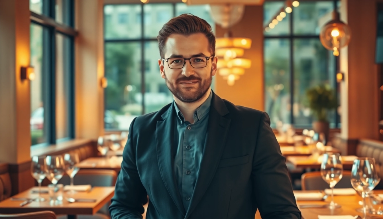 Der Headhunter Gastronomie überprüft Lebensläufe in einem stilvollen Restaurant.