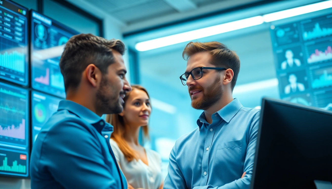 Headhunter IT interacts with candidates in a vibrant office environment.