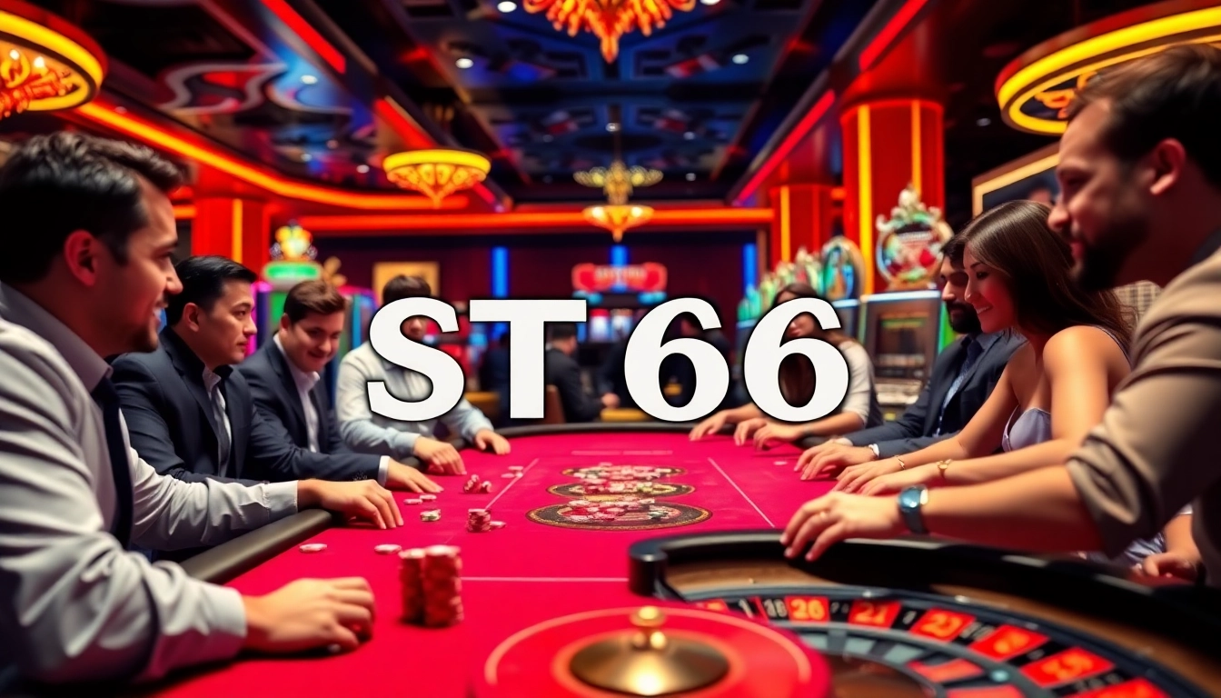 Exciting gaming at an ST666 poker table amidst a lively casino atmosphere.