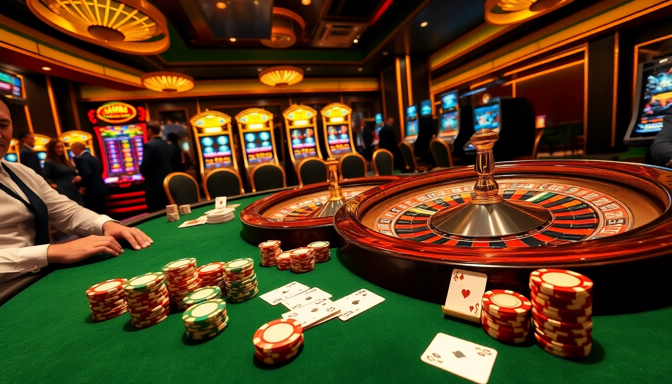 MM88 poker table with vibrant chips and cards in an exciting casino atmosphere.